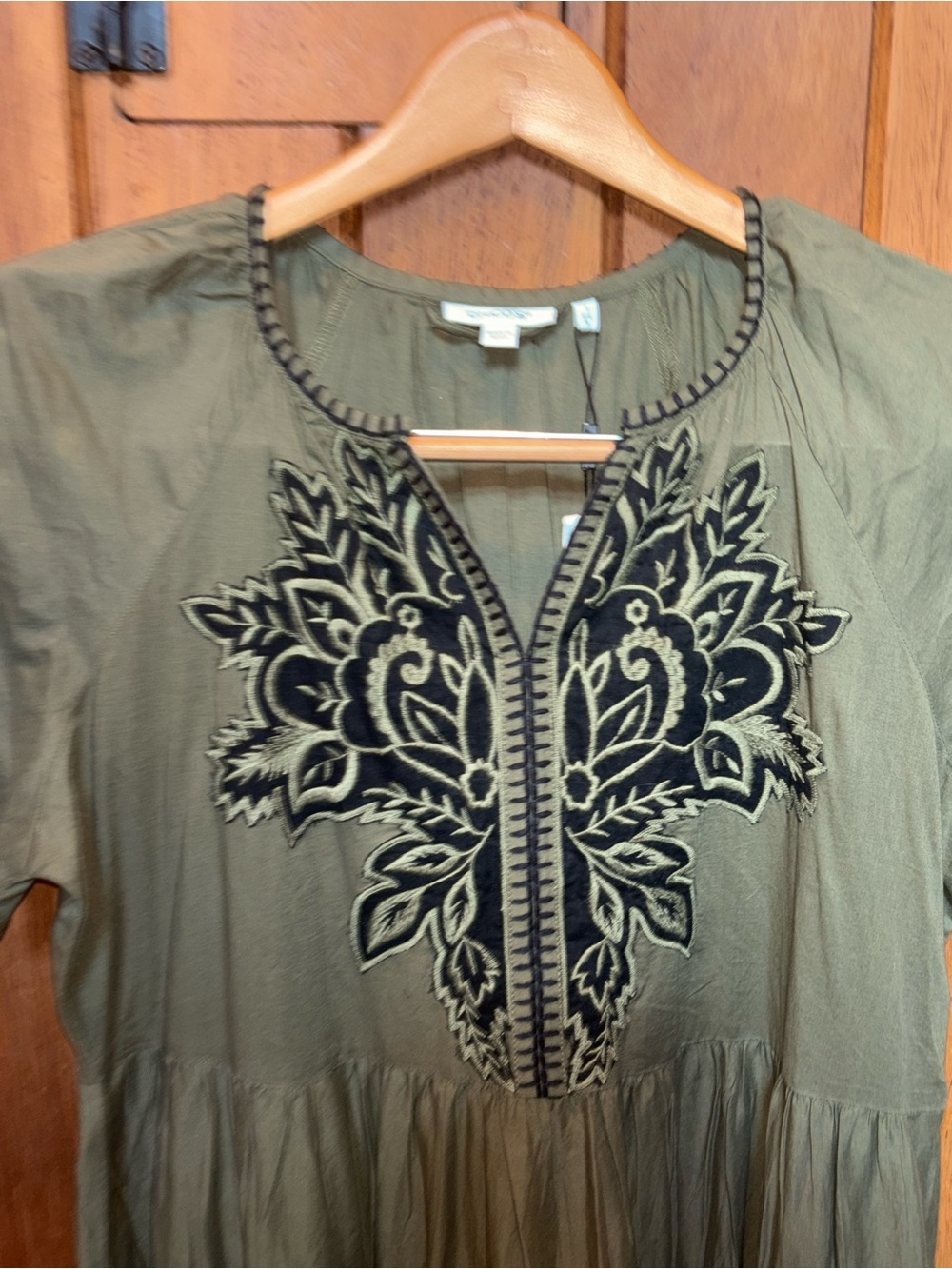 Chico's Olive Maxi Dress with Black Floral Embroidery - Picture 3 of 4